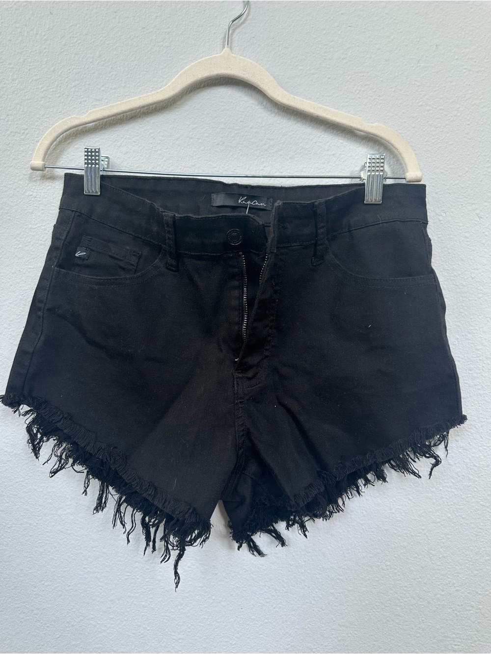 KanCan Black Frayed Hem High-Rise Denim Shorts